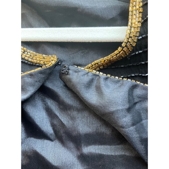 Leslie Fay Evenings Sz Medium-Large Beaded Formal Jacket Black & Gold Silk 90's - Picture 12 of 13